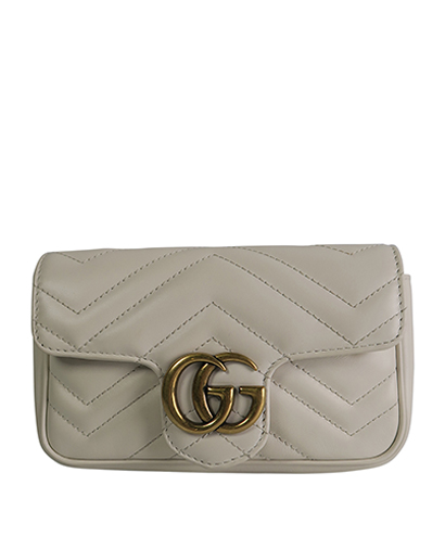 GG Marmont Matelasse Super Mini Bag, &pound;470, Handbags, White, Leather, Front view